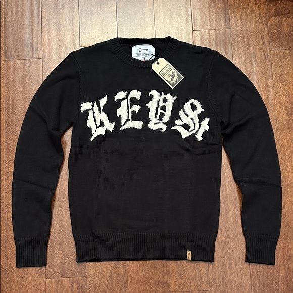 Key Street Black Crewneck Sweater with Bold Lettering, Size Small, NWT - Picture 1 of 12
